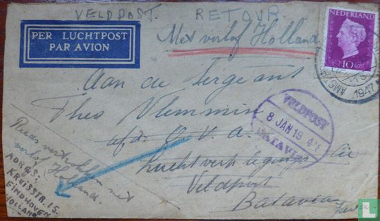 1947 Veldpost Batavia Retour wegens Verlof