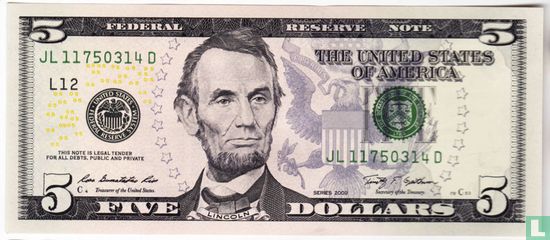 États-Unis 5 dollars 2009 L - Image 1