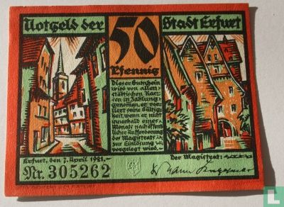 Erfurt 50 Pfennig 1921 - Afbeelding 1