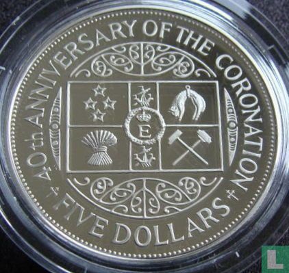 Nieuw-Zeeland 5 dollars 1993 (PROOF - zilver) "40th anniversary Coronation of Queen Elizabeth II" - Afbeelding 2