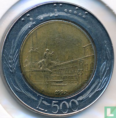 Italië 500 lire 1992 (bimetaal - type 2) - Afbeelding 1