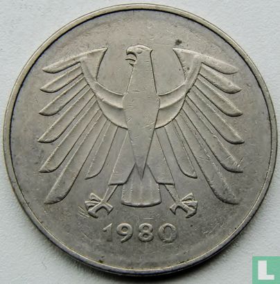 Allemagne 5 mark 1980 (fautee) - Image 1