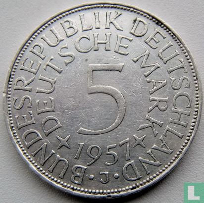 Allemagne 5 mark 1957 (J) - Image 1