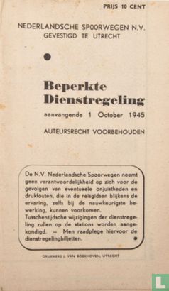 Beperkte Dienstregeling aanvangende 1 October 1945 - Image 1
