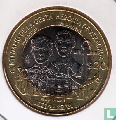 Mexique 20 pesos 2014 "Centenaire de la défense héroïque de Veracruz" - Image 1