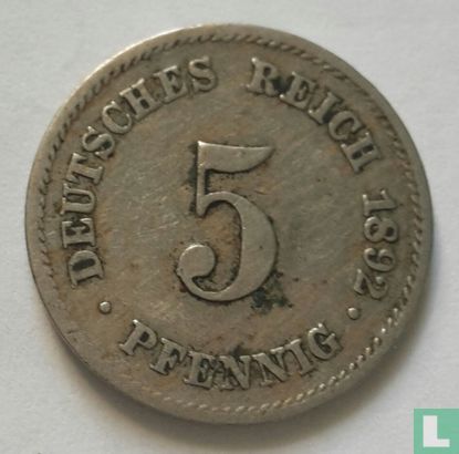 Deutsches Reich 5 Pfennig 1892 (E) - Bild 1