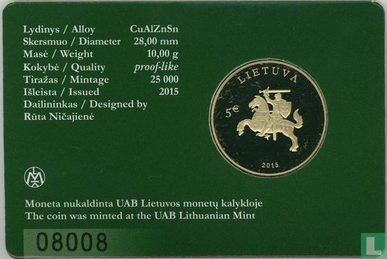 Litouwen 5 euro 2015 (PROOFLIKE - coincard) "25 years of independence" - Afbeelding 1