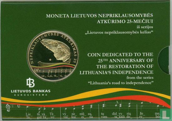 Litouwen 5 euro 2015 (PROOFLIKE - coincard) "25 years of independence" - Afbeelding 2