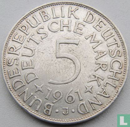 Allemagne 5 mark 1961 (J) - Image 1