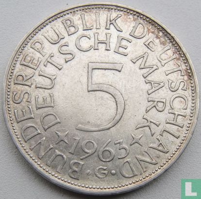 Allemagne 5 mark 1963 (G) - Image 1
