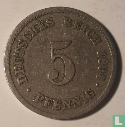 Empire allemand 5 pfennig 1894 (F) - Image 1