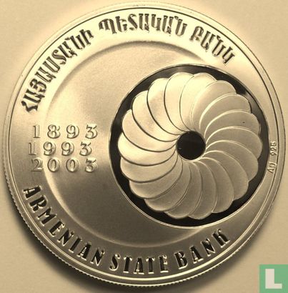 Armenia 100 dram 2003 (PROOF) "110th anniversary State Banking and 10th year of national currency" - Image 2