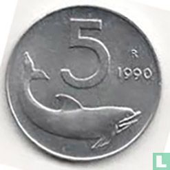 Italië 5 lire 1990 - Afbeelding 1