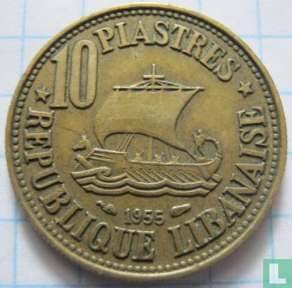 Libanon 10 piastres 1955 (met muntteken) - Afbeelding 1