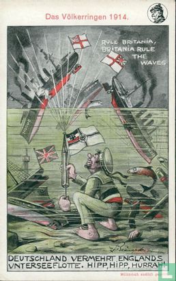 Das Völkerringen 1914. Deutschland vermehrt Englands Unterseeflotte. Hipp, hipp, hurrah! - Afbeelding 1