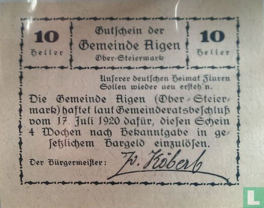 Aigen 10 Heller 1920 - Bild 2
