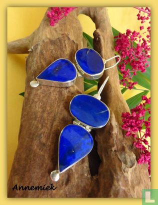 6.5 CM Grote 925 zilveren oorbellen met Lapis Lazuli - Bild 2