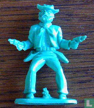 Cowboy met 2 revolvers schietend vanuit heup (groenblauw) - Afbeelding 1