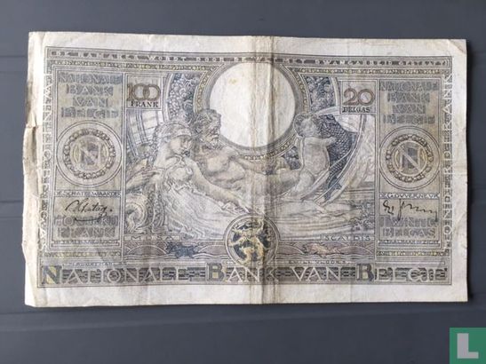 100 francs 20 belgas 1939  - Image 2