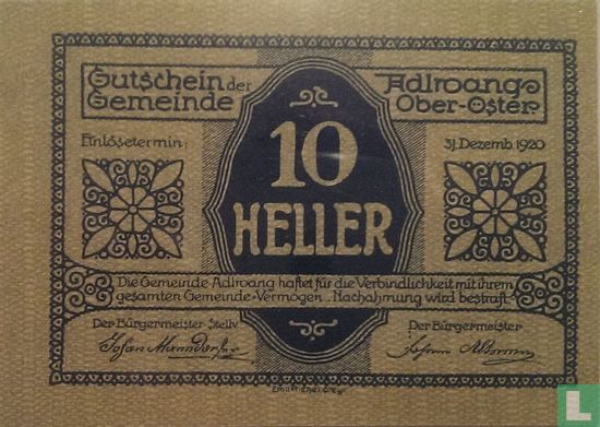 Adlwang 10 Heller 1920 - Afbeelding 2
