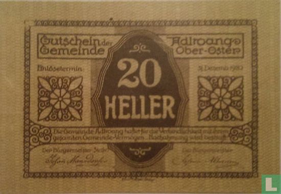 Adlwang 20 Heller 1920 - Afbeelding 2