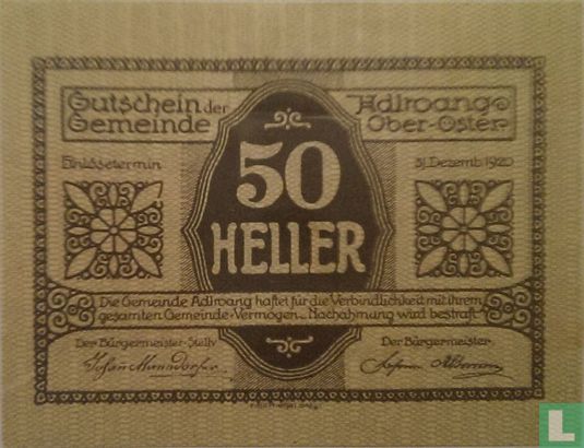 Adlwang 50 Heller 1920 - Image 2