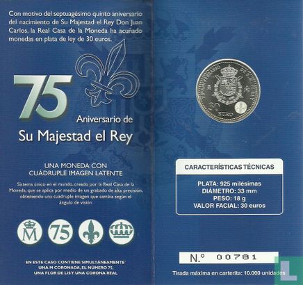 Espagne 30 euro 2013 (folder) "75th aniversary of King Juan Carlos I" - Image 2