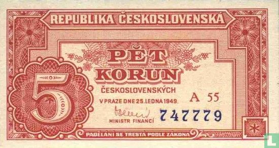 ČESKOSLOVENSKO. 5 korun 1949.  - Afbeelding 1