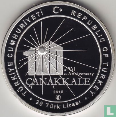 Turkije 20 türk lirasi 2015 (PROOF) "100th anniversary of the Canakkale Peace Summit" - Afbeelding 1