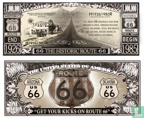 ROUTE 66 the historic route dollar bill