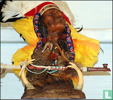 Indianen buste met wolf en vredespijp - Afbeelding 1