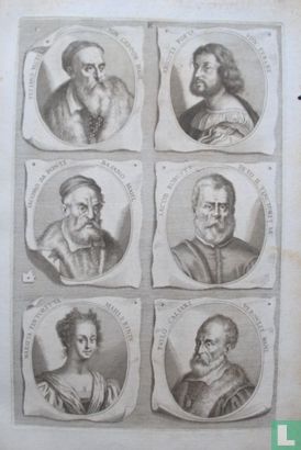 Portretten van: Titiaan  (ca. 1488 - 1576); Ludovico Ariosto (1474-1533); Giacomo da Ponte (1510-1592); Tintoretto (1518-1594); Marietta Robusti (1560? - 1590); Paolo Veronese (1528-1588).