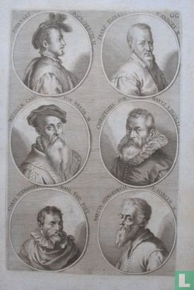 Portretten van: Hans Bocksberger de oudere (ca. 1510 - 1561); Frans Floris de Vriendt (ca. 1519 - 1570); Willem Adriaensz. Key (ca. 1515 - 1568); Christoph Schwartz (ca. 1545- 1592); Karel van Mander (1548-1606); Maarten van Heemskerck (1498-1574).