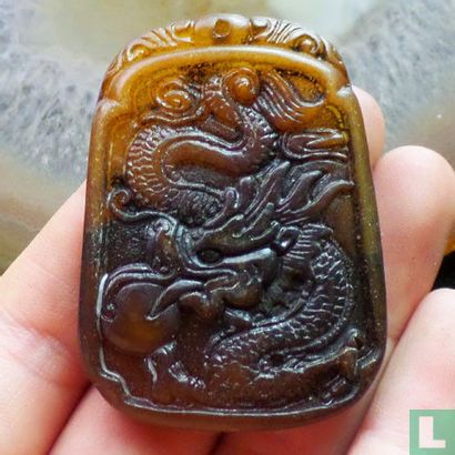 Hong Kong  Carved Chinese Old jade Dragon Pendant 2015