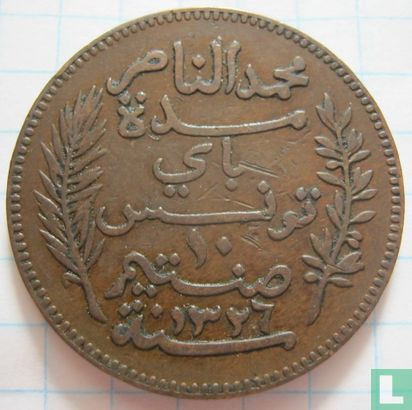 Tunesië 10 centimes 1908 (AH1326) - Afbeelding 2