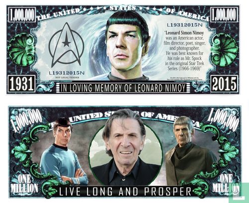 IN MEMORY OF LEONARD NIMOY - Mster Spock - herdenkings biljet
