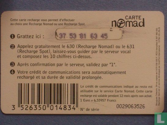 Recharge Bouygues Telecom - Carte Nomad - Médium 195 F / 29.73 € - Bild 2