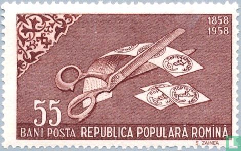Ciseaux et timbres-poste de 1858