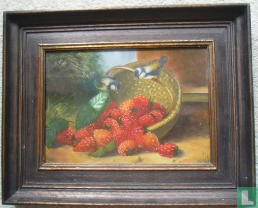 Blue tits on the basket of raspberries - Image 1