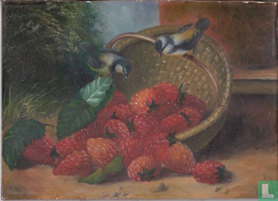 Blue tits on the basket of raspberries - Image 2