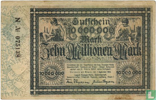 Hamborn am Rhein, August Thyssen 10 Million Mark in 1923 - Image 1