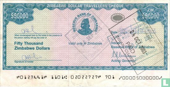 Zimbabwe 50.000 Dollars 2003 - Afbeelding 1