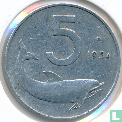 Italië 5 lire 1954 (type 2) - Afbeelding 1