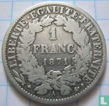 Frankrijk 1 franc 1871 (kleine A) - Afbeelding 1