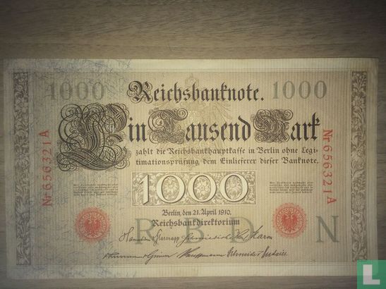 Reichsbank, 1000 Mark 1910 (P.44a - Ros.45a) - Image 1