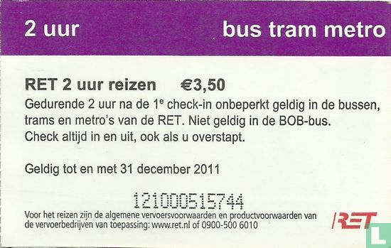 2 uur bus tram metro - Image 1