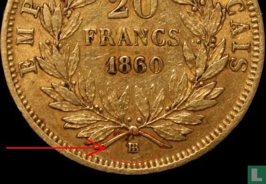 Frankrijk 20 francs 1860 (BB) - Afbeelding 3