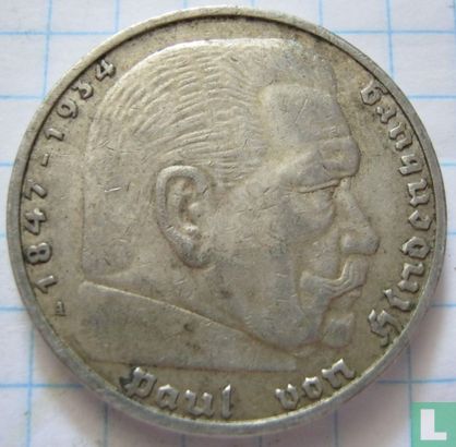 German Empire 5 reichsmark 1936 (without swastika - A) - Image 2