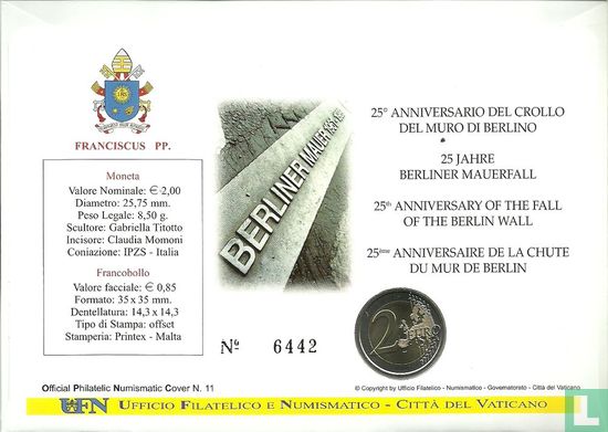 Vatican 2 euro 2014 (Numisbrief) "25th anniversary fall of the Berlin Wall" - Image 2