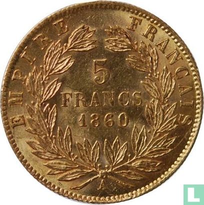 Frankrijk 5 francs 1860 (A - bij) - Afbeelding 1